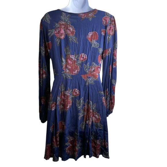 ASTR Women's Blue Floral Print Mini Dress Est. Size S Dark Boho Whimsigoth - Picture 2 of 11